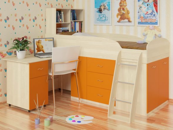 Letto con tavolo estraibile