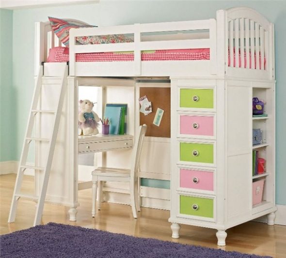 Letto a soppalco in legno bianco