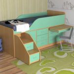 Letto turchese con armadio e tavolino-mensola
