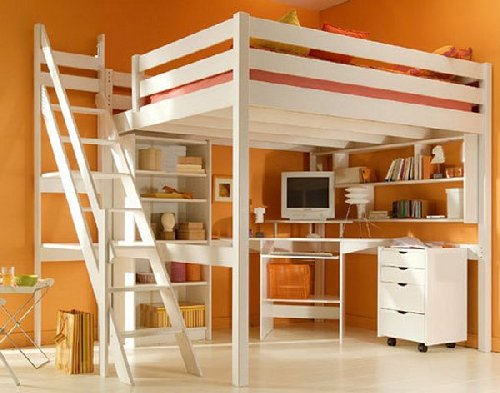Letto a soppalco in legno bianco