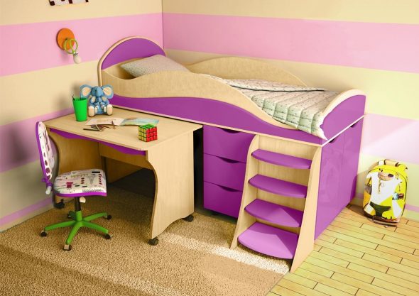 Letto a soppalco basso in truciolare laminato