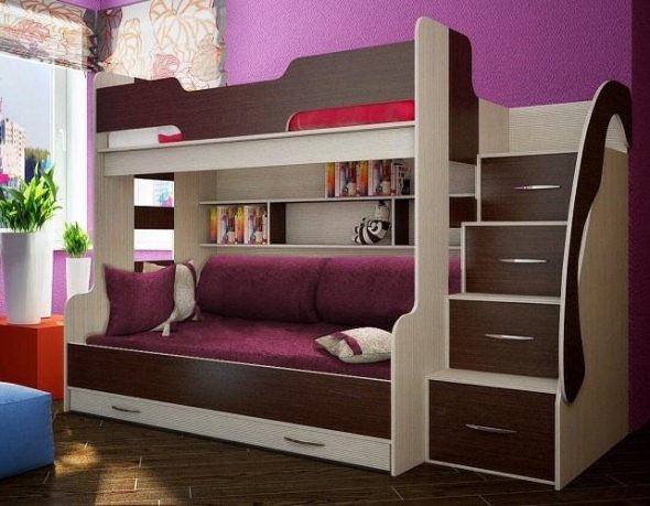 Letto a castello per bambini con divano