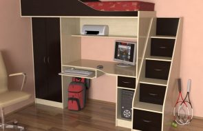 Interno della cameretta di un adolescente con letto a soppalco