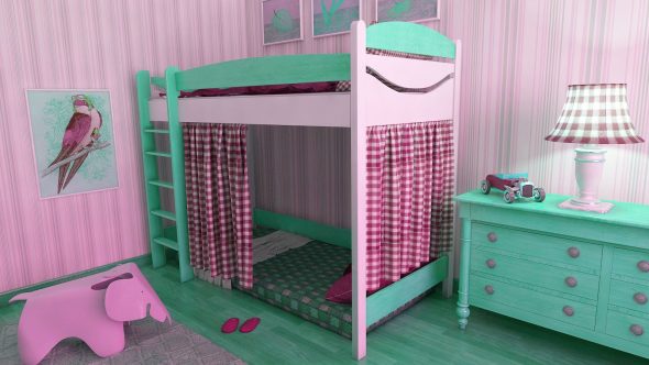 Interessante design di un letto a soppalco per bambini
