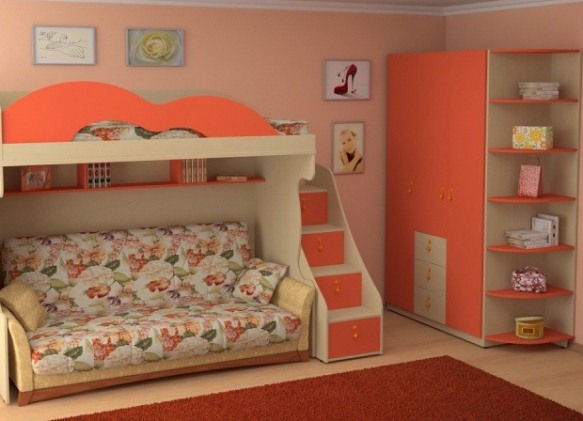 Set di mobili con letto a soppalco e divano in truciolato laminato resistente