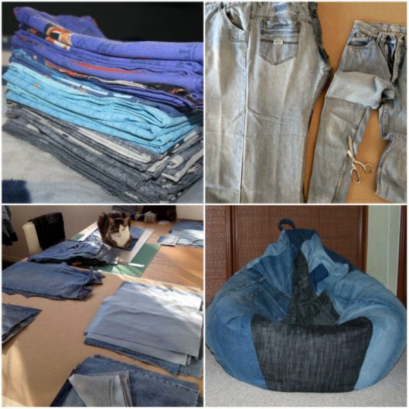 Poltrona a sacco realizzata con vecchi jeans