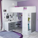 Letto a soppalco Polini Simple 5 in 1 con scrivania e armadio bianco