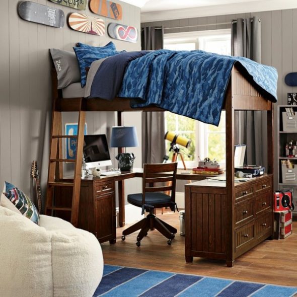Letto a soppalco per adulti con zona lavoro e cassettiera