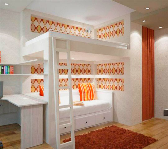 Letto a soppalco in design bianco e arancione