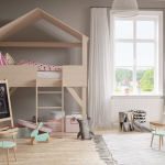 Letto a forma di casa all'interno della stanza