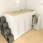 Letto con gradini per una camera in stile loft
