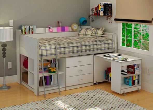 Letto a soppalco basso con tavolo estraibile