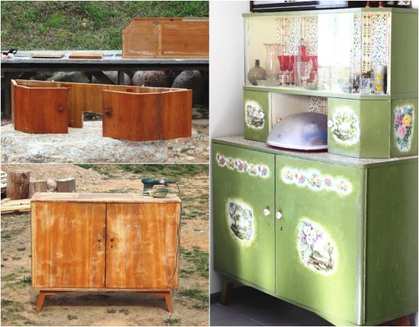Restauro e decorazione di un vecchio buffet da cucina dell'era sovietica