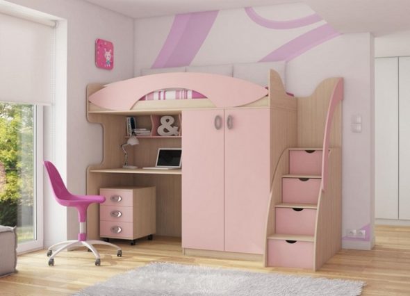 Letto a soppalco rosa