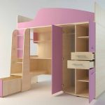 Letto rosa con armadio angolare e zona studio