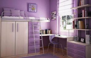 letto a soppalco lilla con armadio