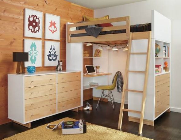 Elegante letto a soppalco in legno