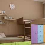 Letto a soppalco alto con armadio per due