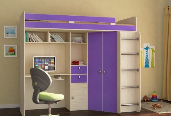 Letto a soppalco viola