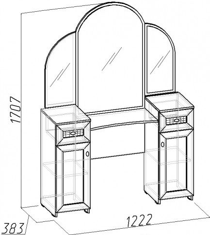 Schema del tavolo da toeletta con due armadietti