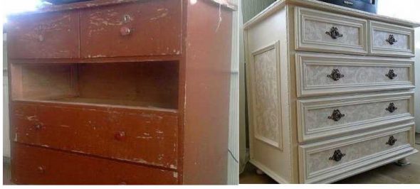 Cassettiera in legno antica prima e dopo