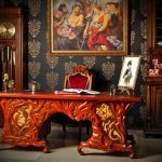Scrivania in legno intagliato per ufficio
