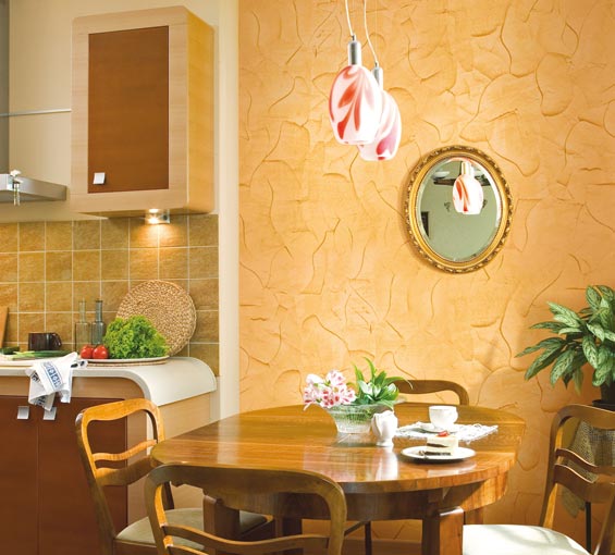 Intonaco decorativo nella zona pranzo