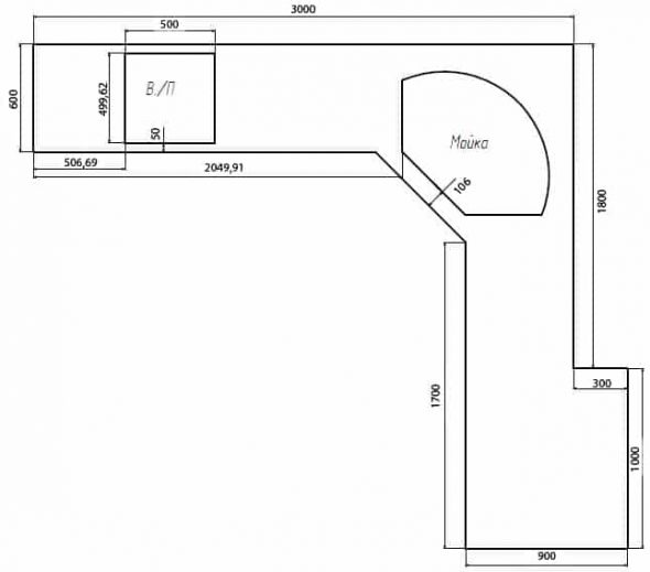 Esempio di disegno del piano di un tavolo