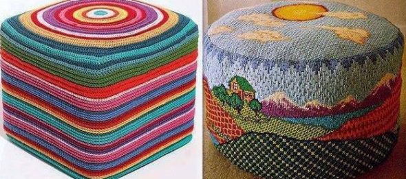 Pouf fatto a mano in maglia