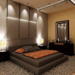 Design moderno della camera da letto con letto a podio