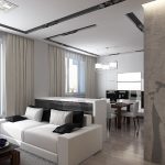 Interno di un monolocale nei toni del bianco e del nero