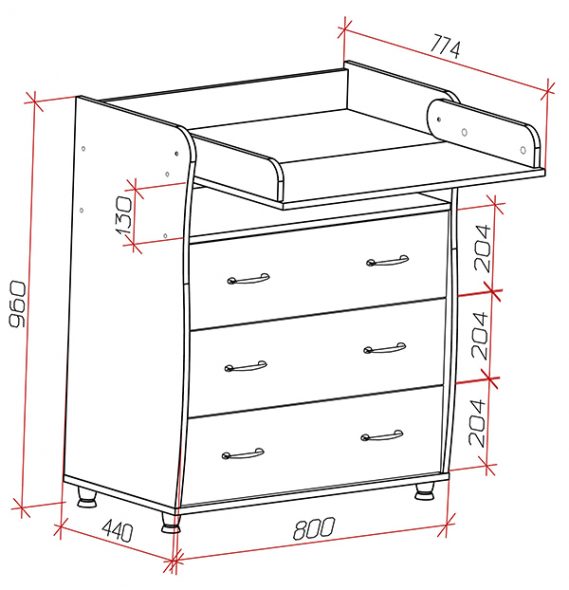 Disegno di una cassettiera