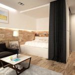 Letto su podio in una nicchia del soggiorno in stile moderno