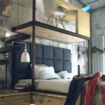 Design molto insolito di una camera da letto in stile loft