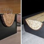 Tavolo in legno con piano in vetro