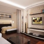 Accogliente disposizione di una camera da letto combinata con un soggiorno