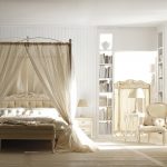 Design della camera da letto bianca con baldacchino classico