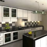 Cucina in bianco e nero con pensili alti