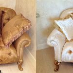 Grande sedia di lusso prima e dopo il rivestimento a casa