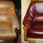 Sedia in pelle marrone prima e dopo il rivestimento