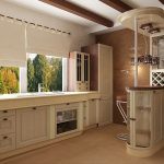 Bella cucina con una splendida vista dalla finestra e senza pensili