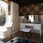 Area trucco con tavolo, specchio e illuminazione