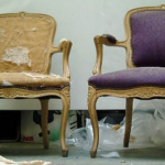 Poltrona morbida prima e dopo il restauro