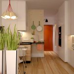 Cucina accogliente con mobili alti e spaziosi