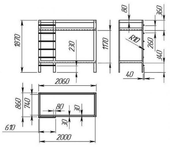 Disegno del letto con dimensioni