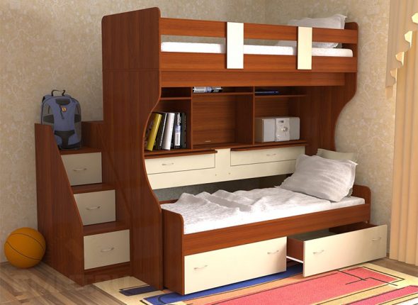 Letto a castello in truciolare laminato