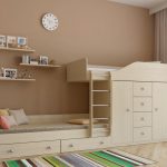 Letto a castello con letti sfalsati in truciolare laminato