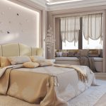 Letto e divano di lusso vicino alla finestra per una camera da letto moderna