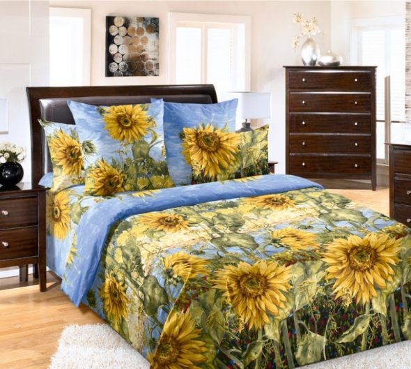Completo letto in percalle con girasoli