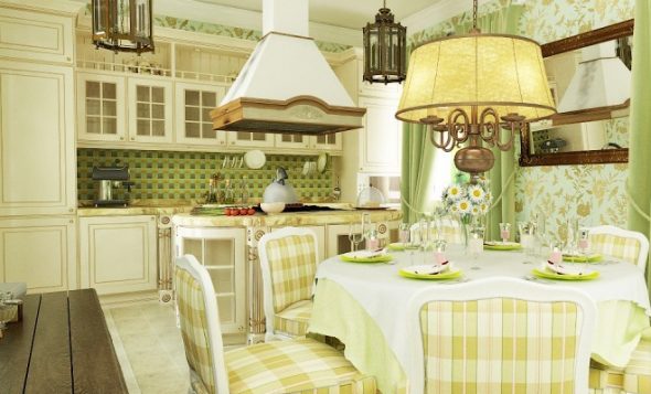 Cucina-sala da pranzo con elementi country